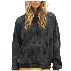 Aviator Nation Women's Dark Gray Tie-Dye Oversized Hoodie Sweater